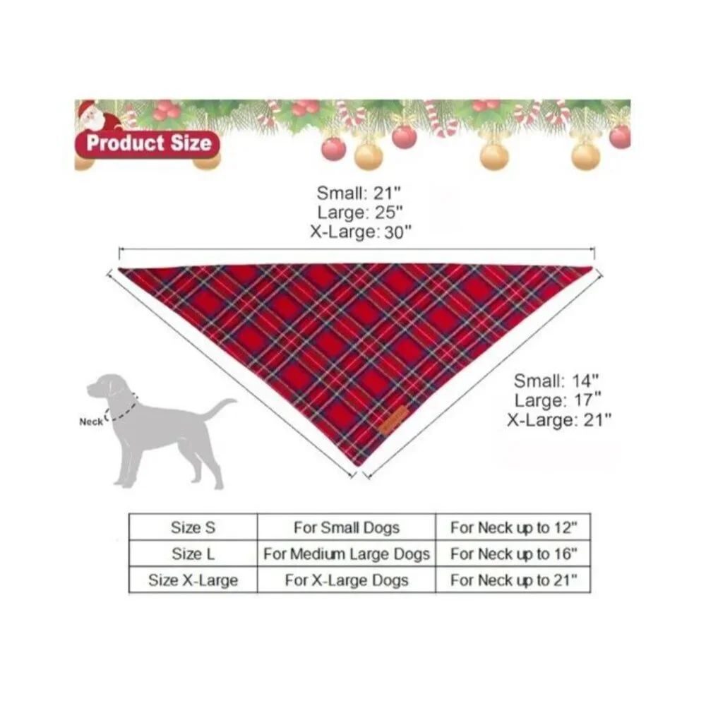 Christmas Dog Bandana 2 Pack, Stylish Plaid Pet Scarf, Premium Cotton, Small